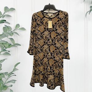 Michael Kors Paisley Print Flounce Bell Sleeve Dress Small